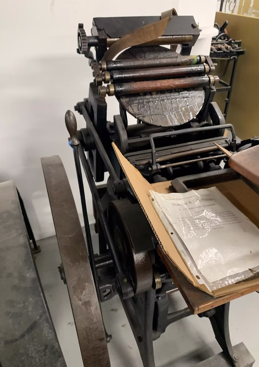 1920, chandler & price , new style , self inker, throw on impression